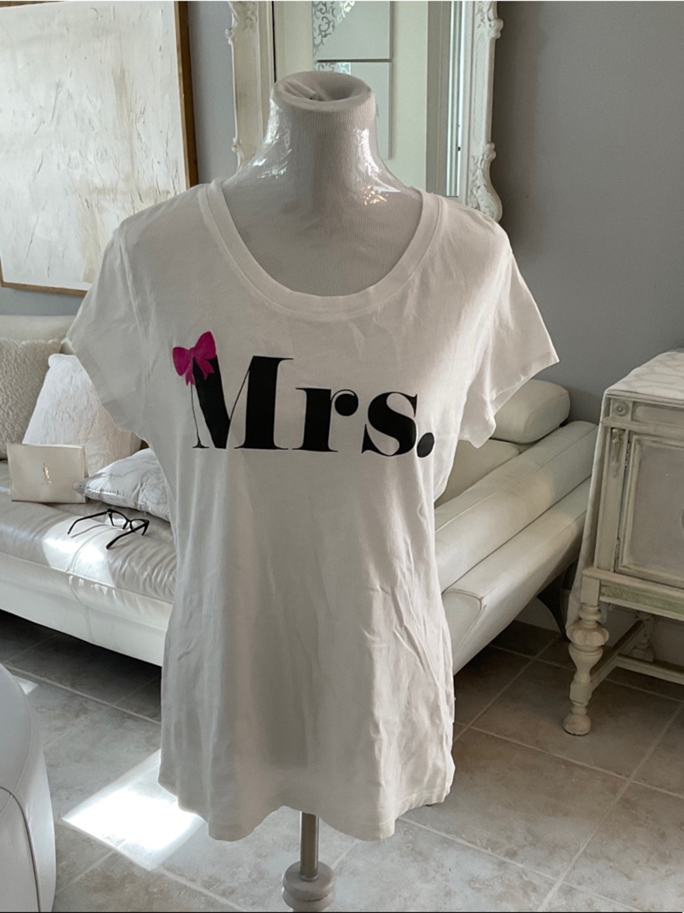 Mrs. Graphic Tee - White with Pink Accent